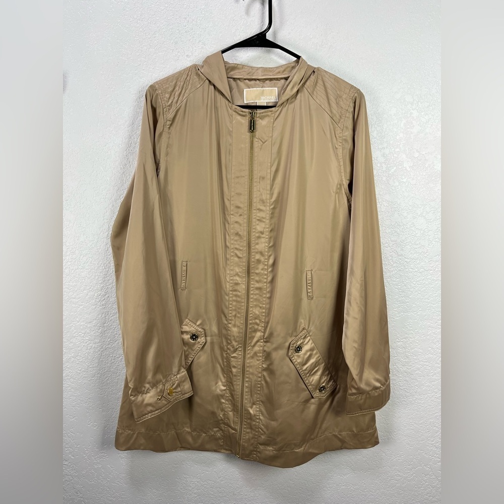 Michael Kors Light Gold Tan Utility Jacket Sz M Chic Outdoor No Belt TC0014